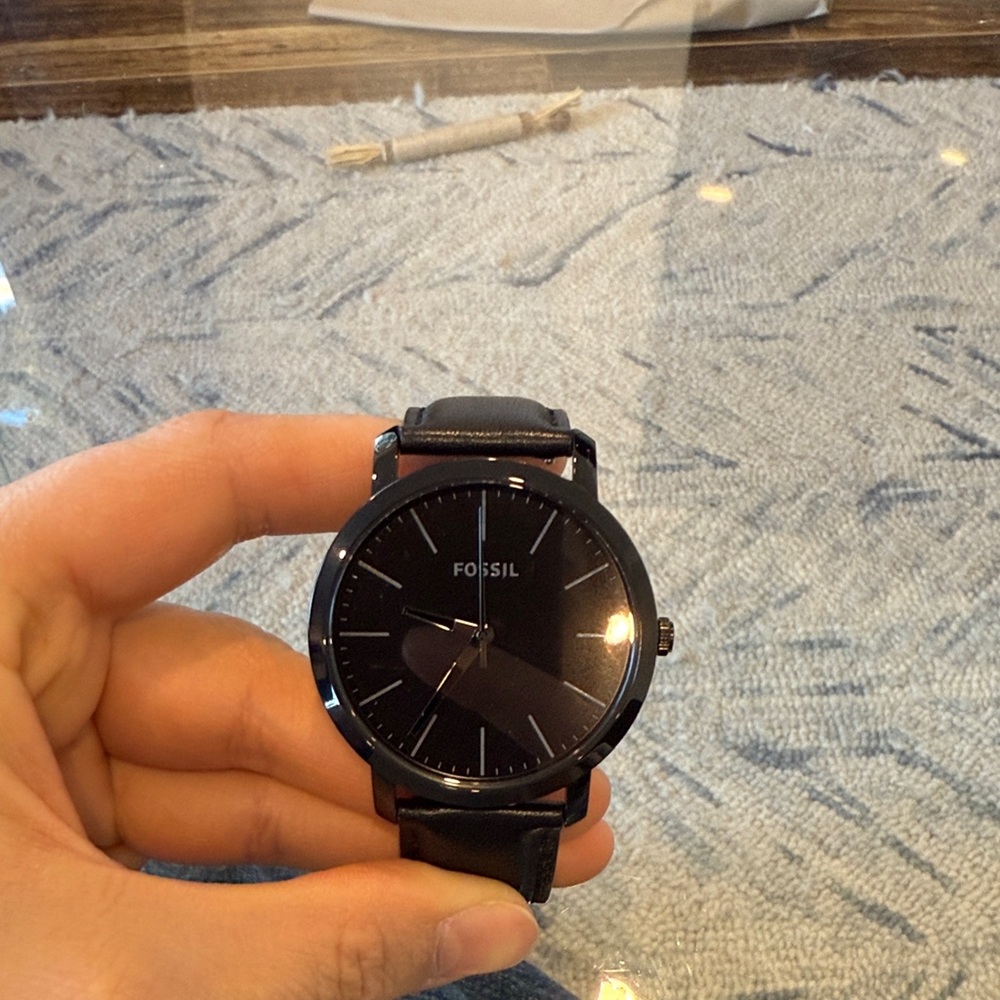 Fossil Black Dial Leather Watch